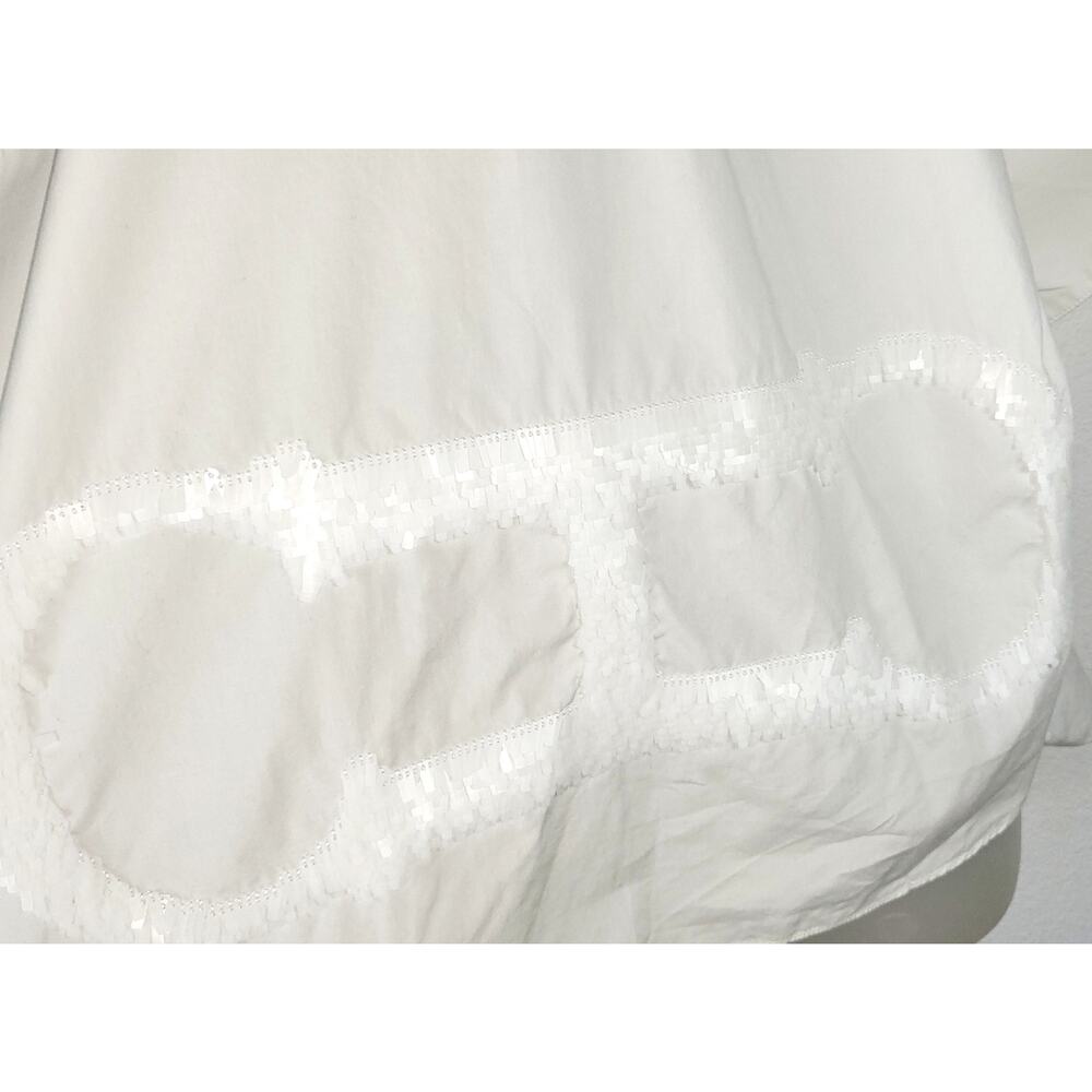 Carolina Herrera Sequined CH Logo Oversized Crisp White V-Neck Tunic Top XS NWOT - Picture 3 of 5
